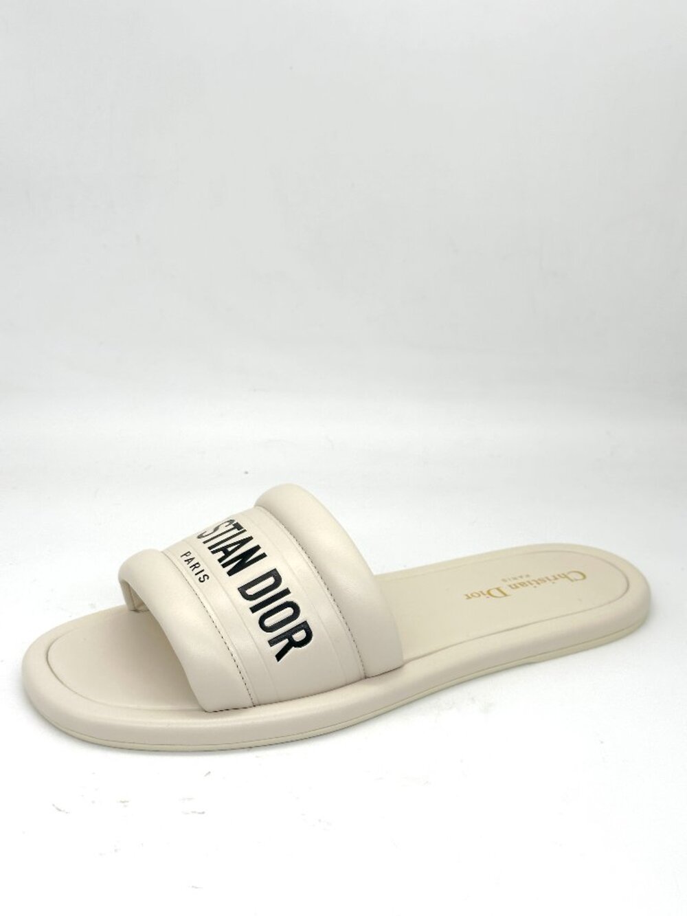 DIOR  EVERY D Signature Leather Flat Slide Mules Sandals Shoes Off White - Picture 5 of 16